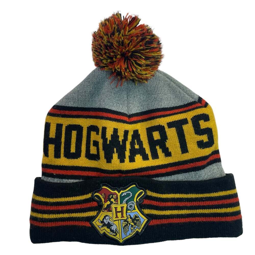 Harry Potter Hogwarts Crest Pom Pom Knit Beanie Hat One Size